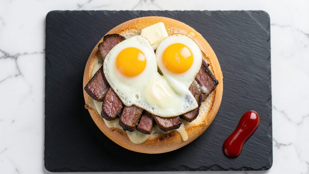 Steak Egg and Cheese Bagel Copycat Recipe: Crispy Toasted Bagel With Juicy Steak and Runny Yolk